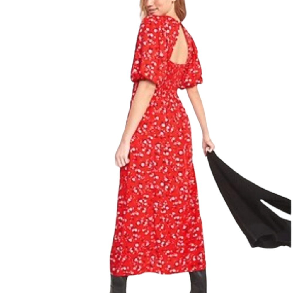 NWOT Old Navy Women's Red  Floral Puff Sleeve Shift Maxi Dress SZ S